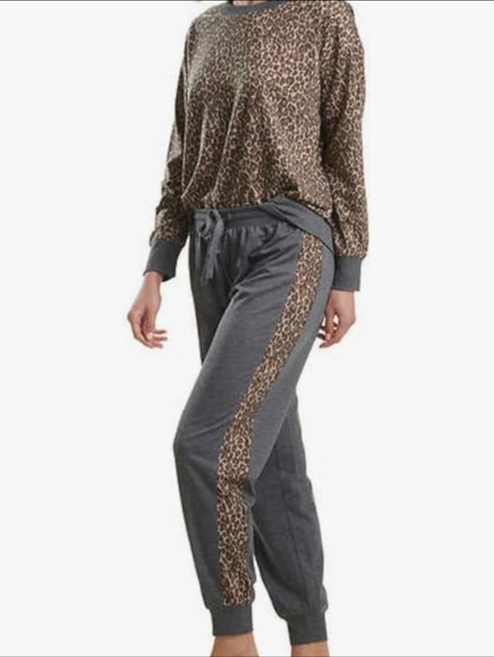 Splendid Leopard Women's 2 Pieces Pajama Set Gray Size Small